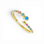 Open-front cuff bangle in 18K gold plate with graduated turquoise and pink CZ — Silver Italy