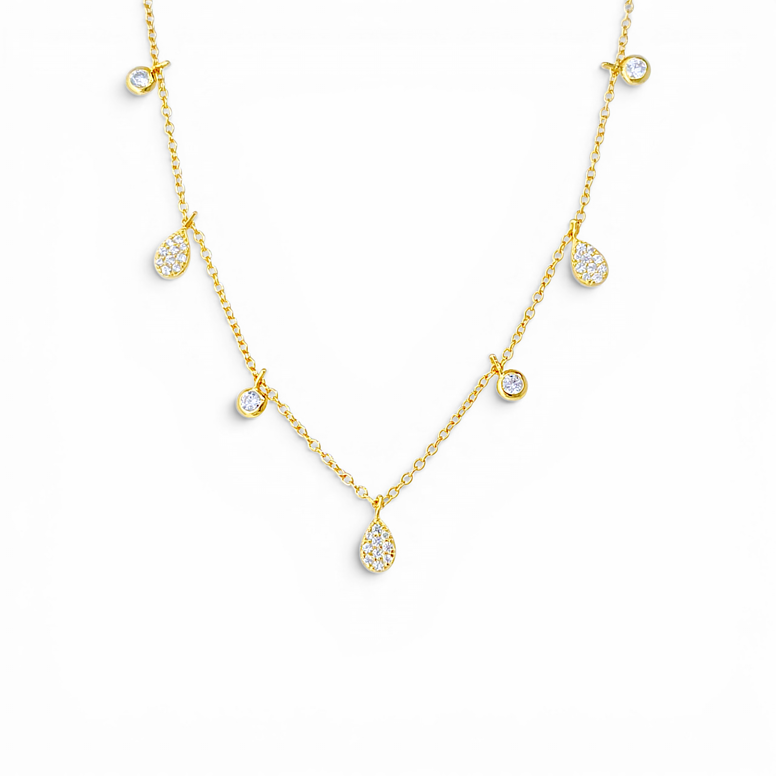 Crystal Charm-Drop Necklace - Gold