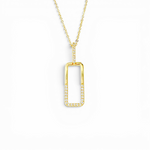 Pavé Rectangle Link Pendant Necklace - Gold