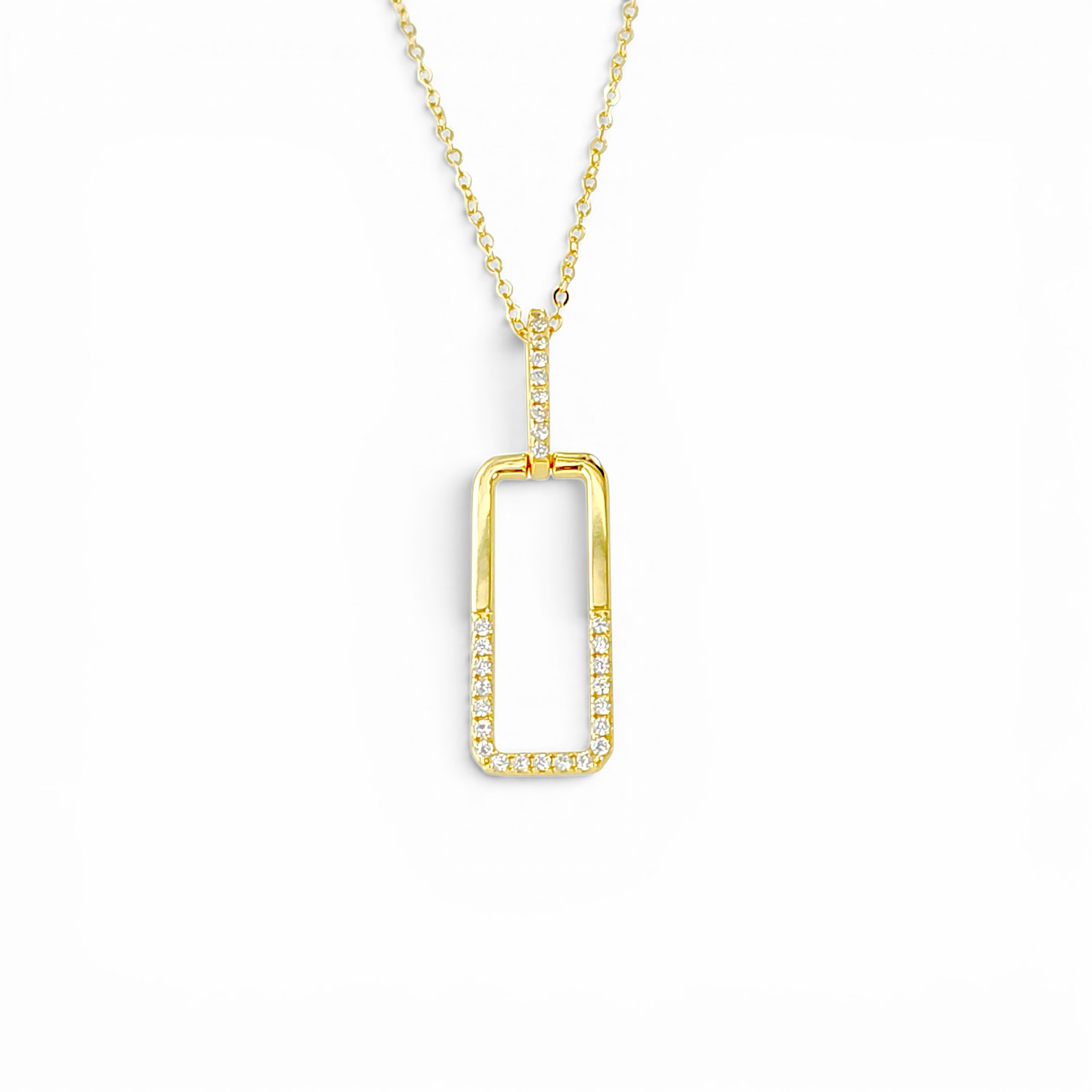 Pavé Rectangle Link Pendant Necklace - Gold