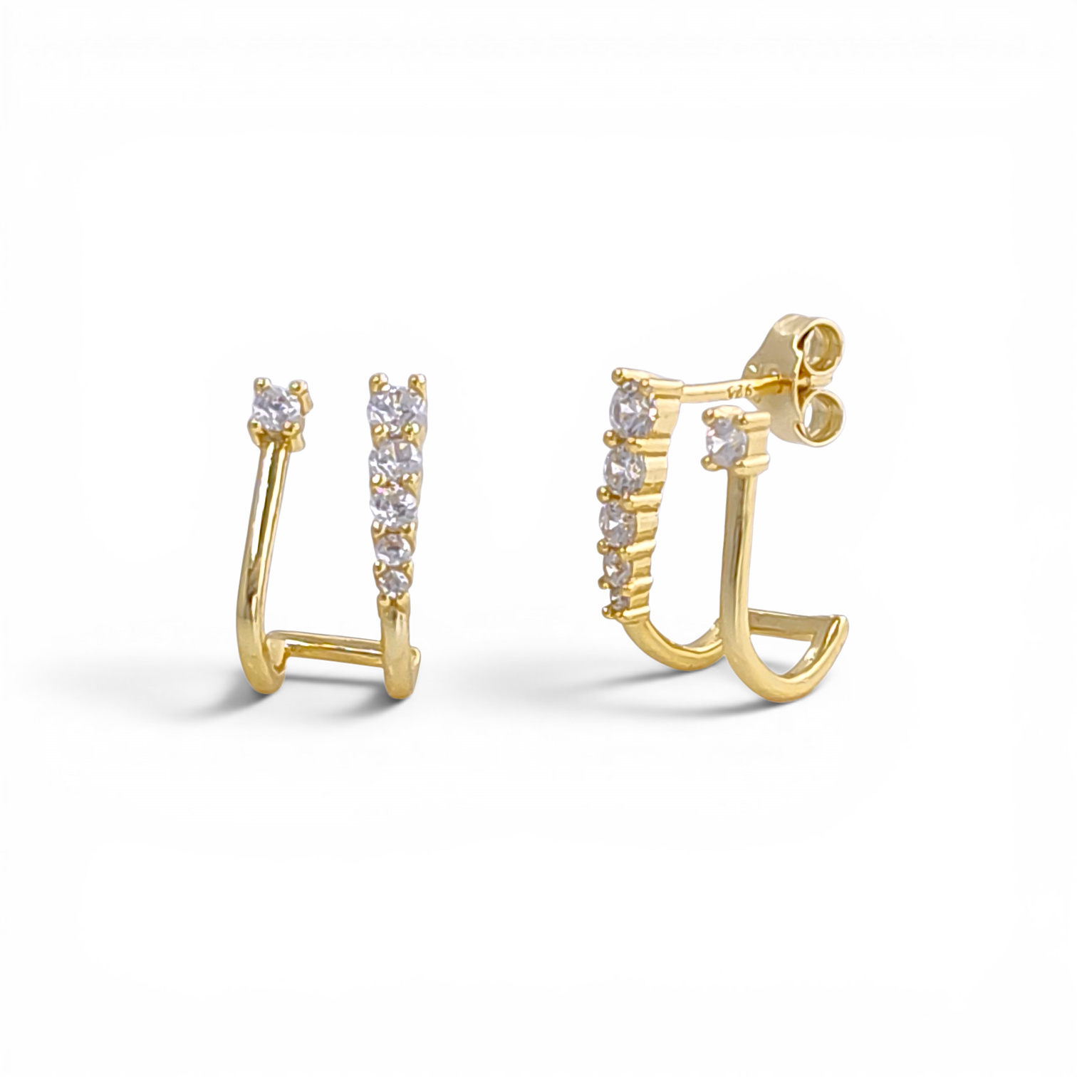 Double J-Hoop Crystal Earrings - Gold