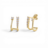 Double J-Hoop Crystal Earrings - Gold