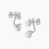 Pear drop ear jacket earrings in silver tone, second view