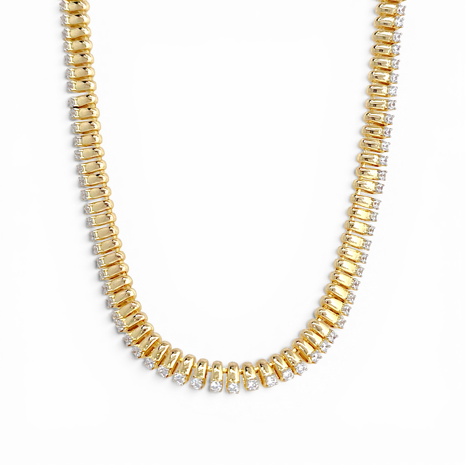 Prong-Set Tennis Necklace - Gold