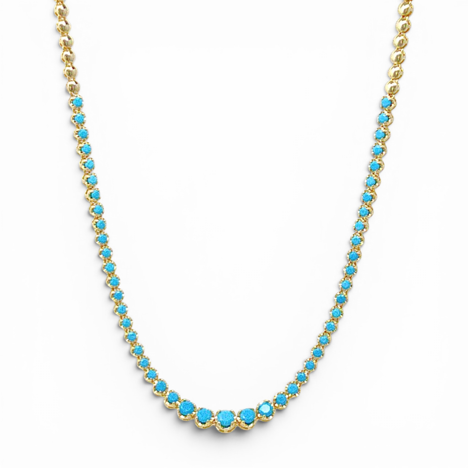Round Stone Tennis Necklace - Turquoise