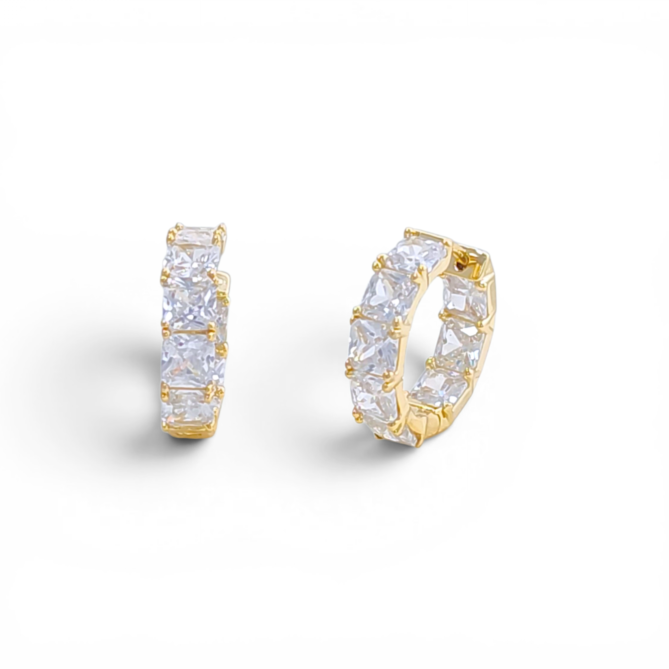 Square-Cut Huggie Earrings - White