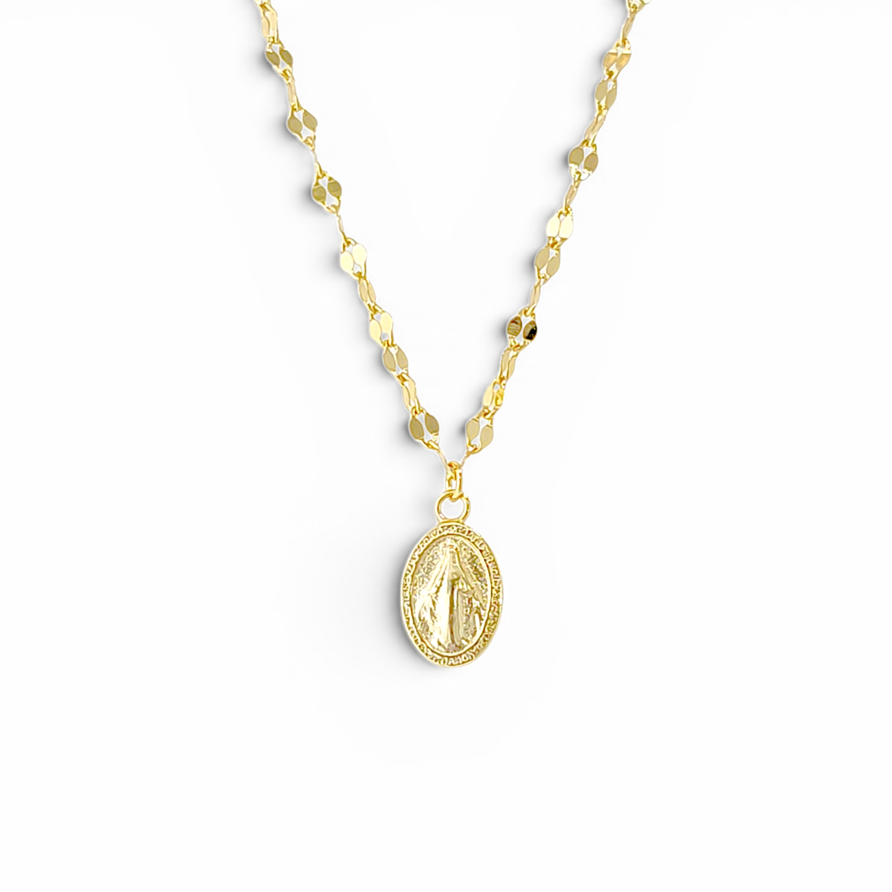 Miraculous Medal Sequin Chain Necklace - Gold
