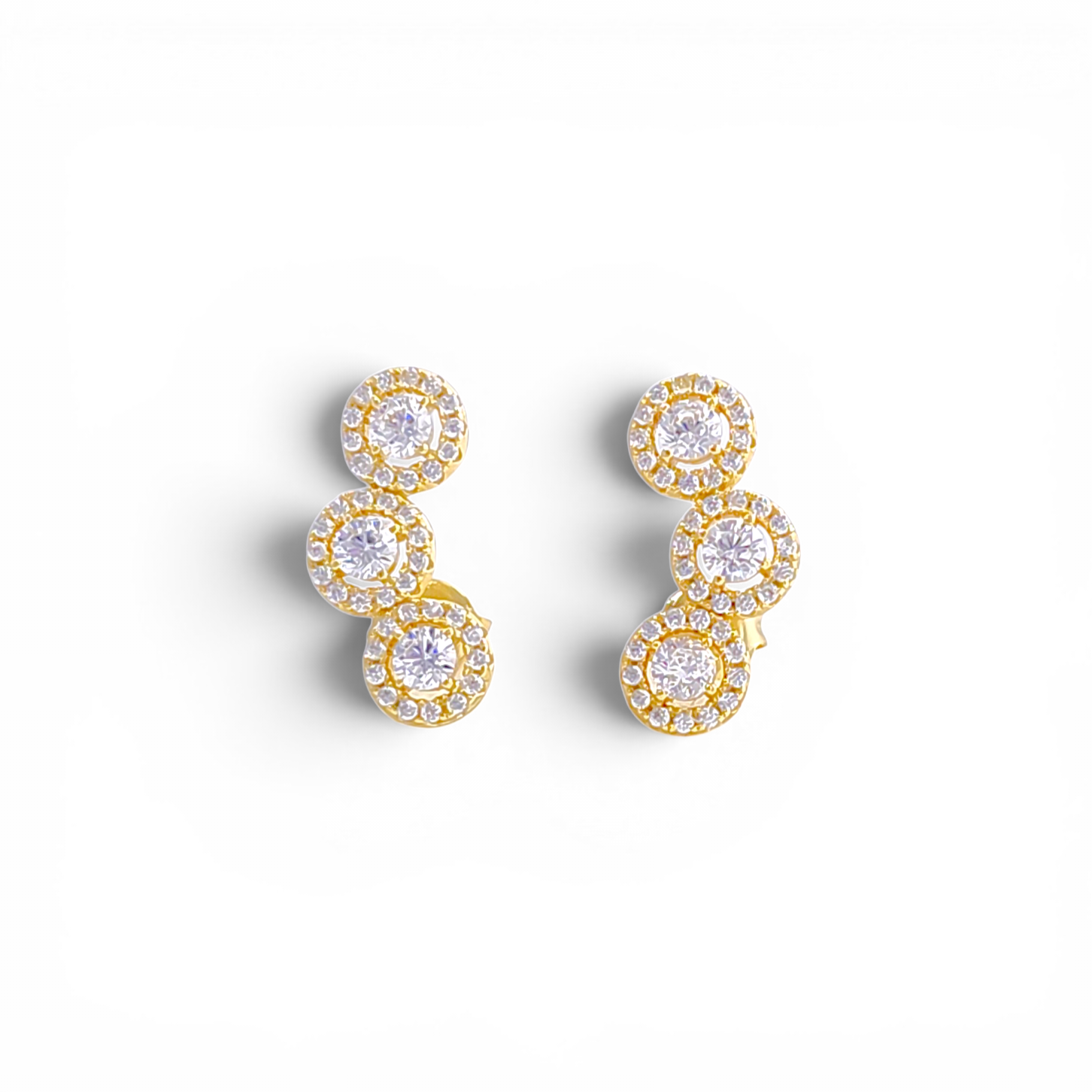 Triple-Halo Climber Earrings - White/Gold