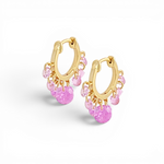 Crystal Fringe Huggie Hoop Earrings - Pink