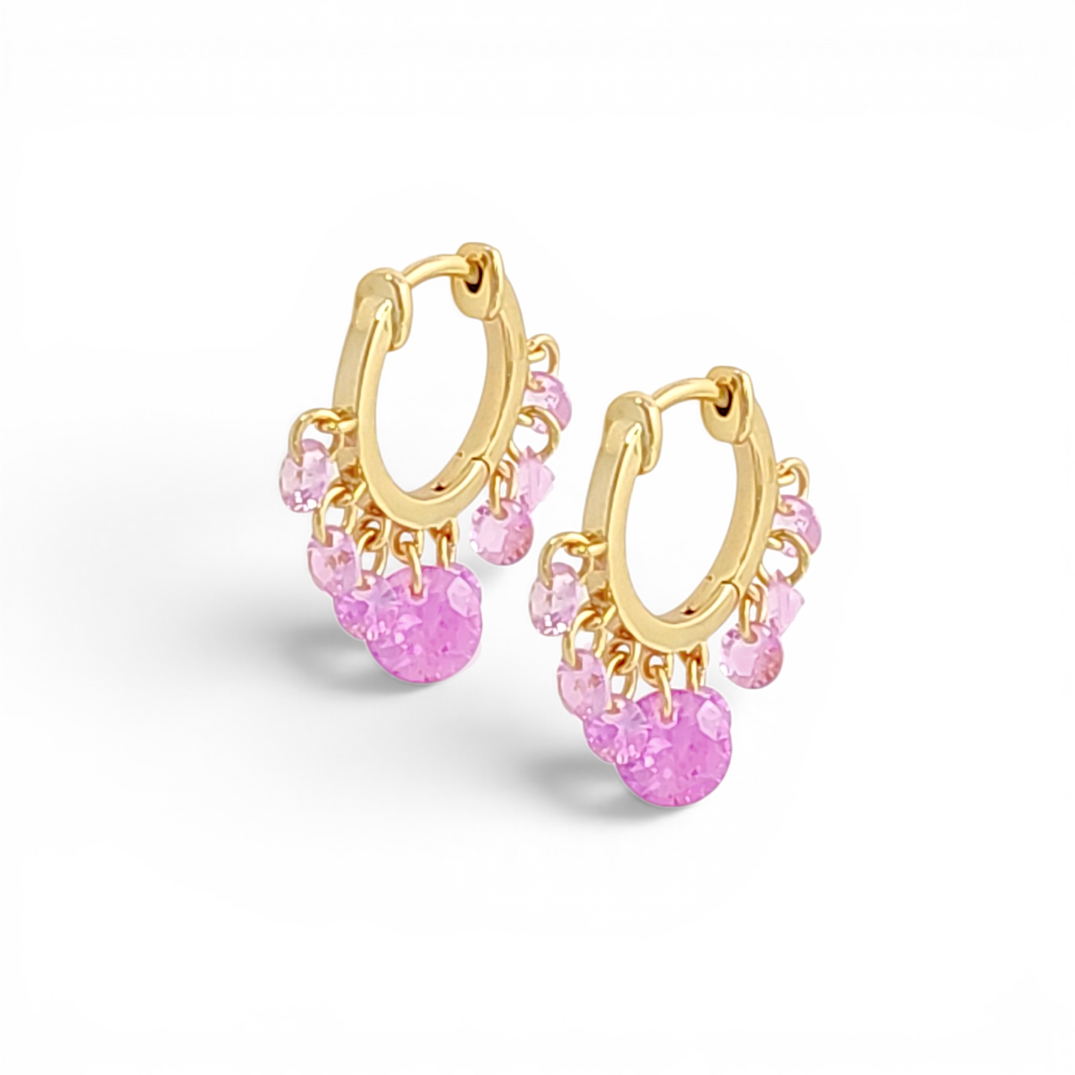 Crystal Fringe Huggie Hoop Earrings - Pink