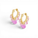 Crystal Fringe Huggie Hoop Earrings - Pink