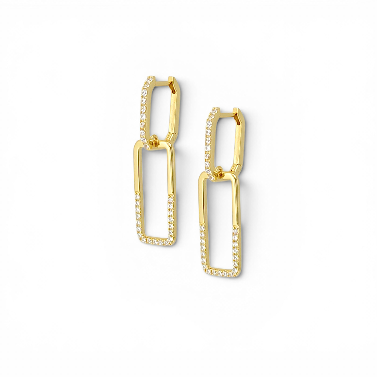 Pavé Rectangle Link Earrings - Gold