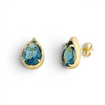 London blue pear-cut crystal stud earrings in 18k gold plated bezel