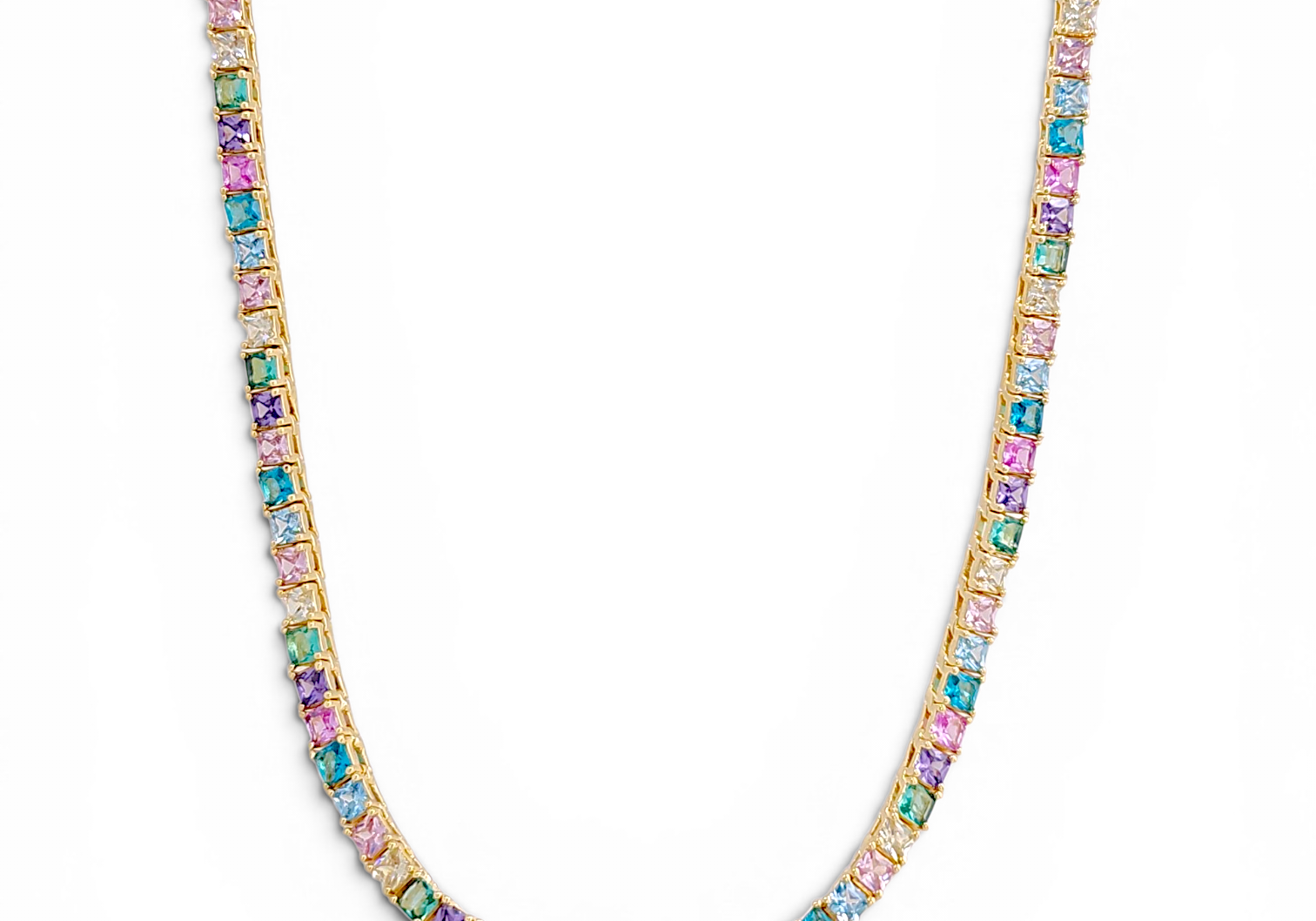 Rainbow Tennis Necklace - Rainbow/Gold