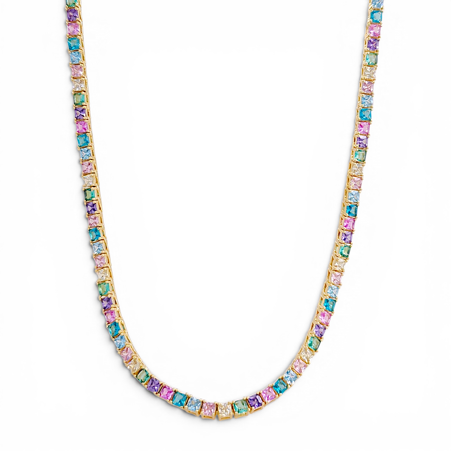 Rainbow Tennis Necklace - Rainbow/Gold