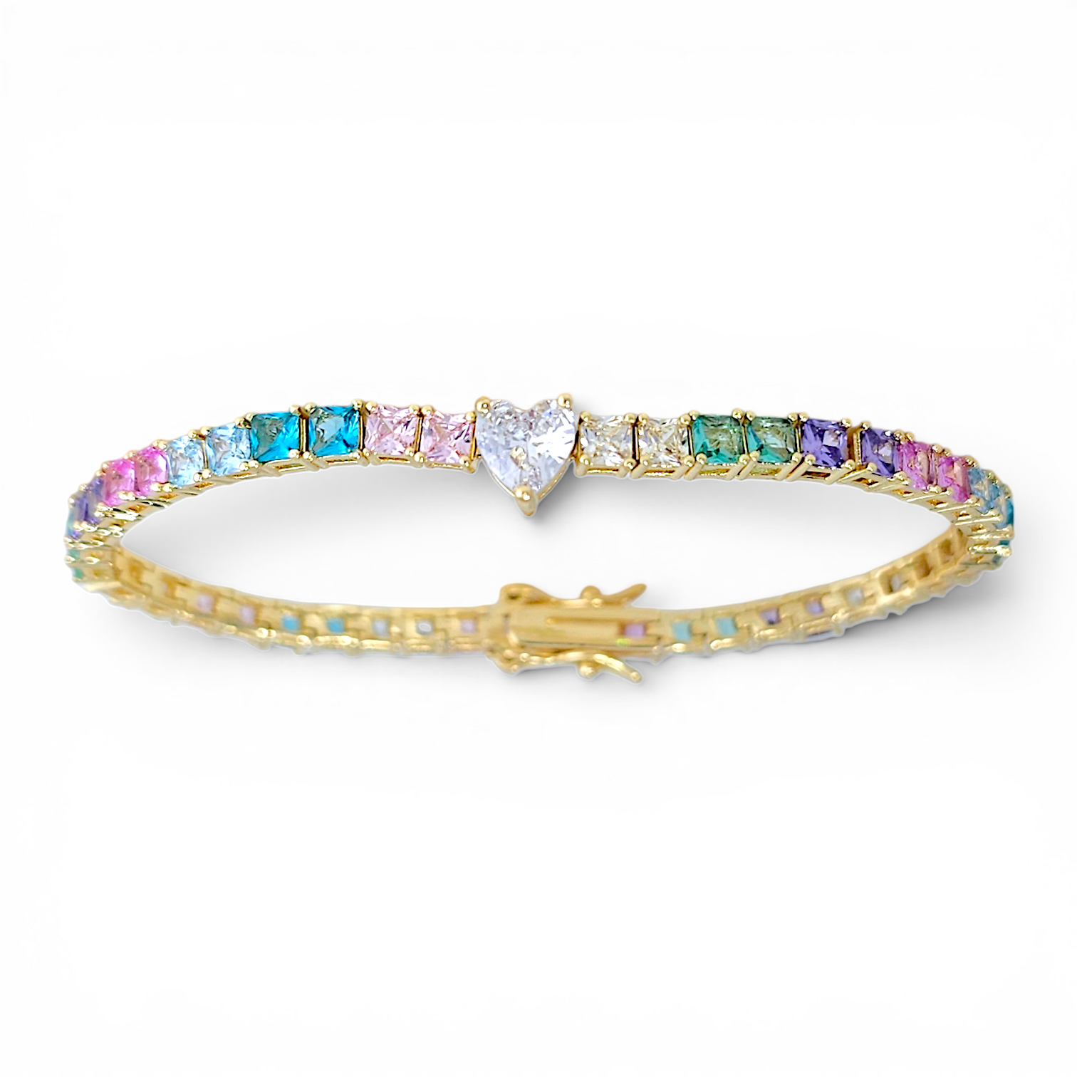 Heart Square-cut Tennis bracelet in 18k gold plated brass — Silver Italy