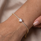 Heart Solitaire Tennis Bracelet | 925 Silver 18 Karat Gold | Italian Craftsmanship