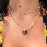 Natural Stone Heart pendant in 18k gold plated brass — Silver Italy