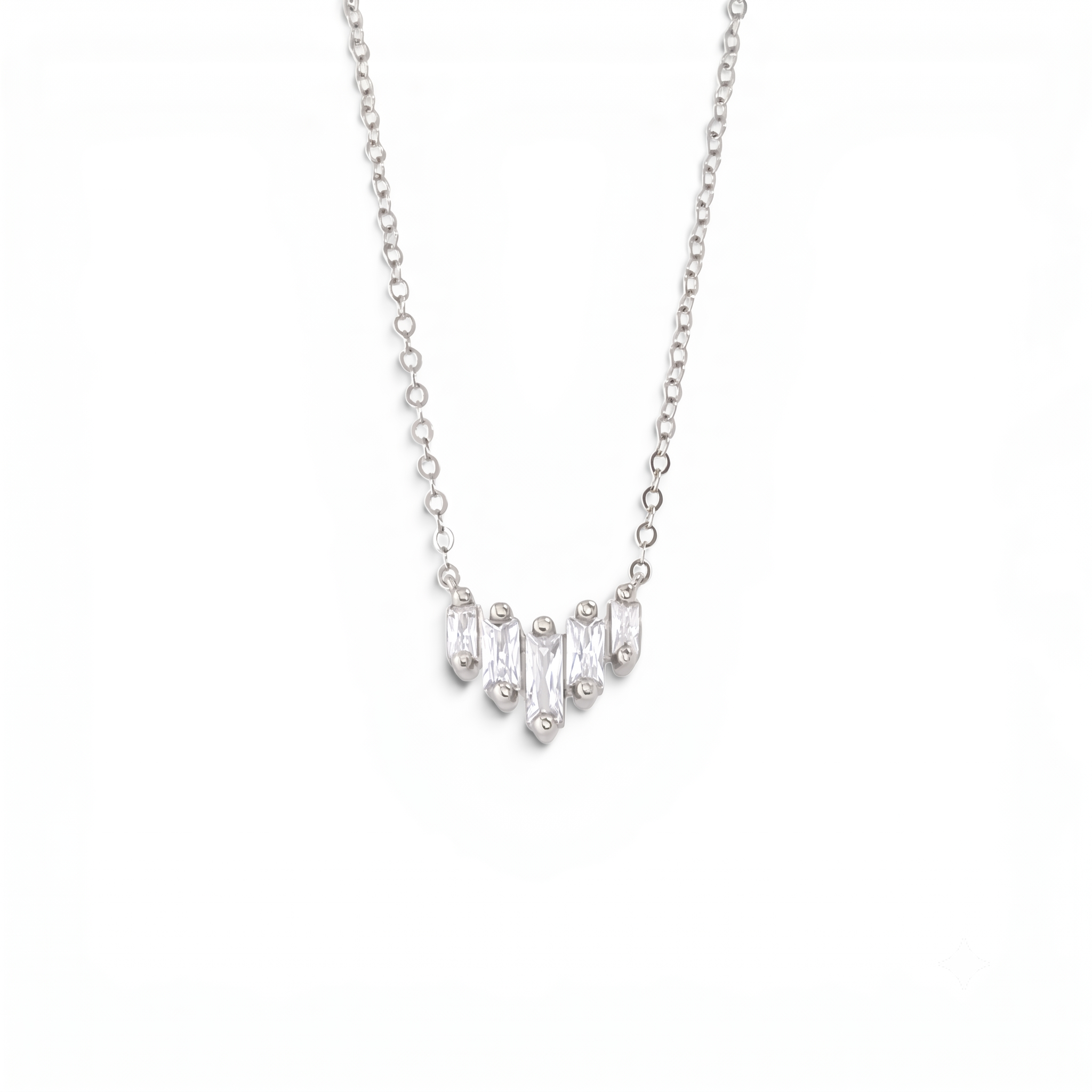 Graduated Baguette Fan Necklace | 925 Silver 18 Karat Gold | Italian Craftsmanship