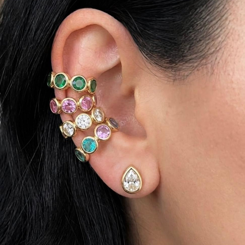 Big open earring ear cuff bubble gold 18k