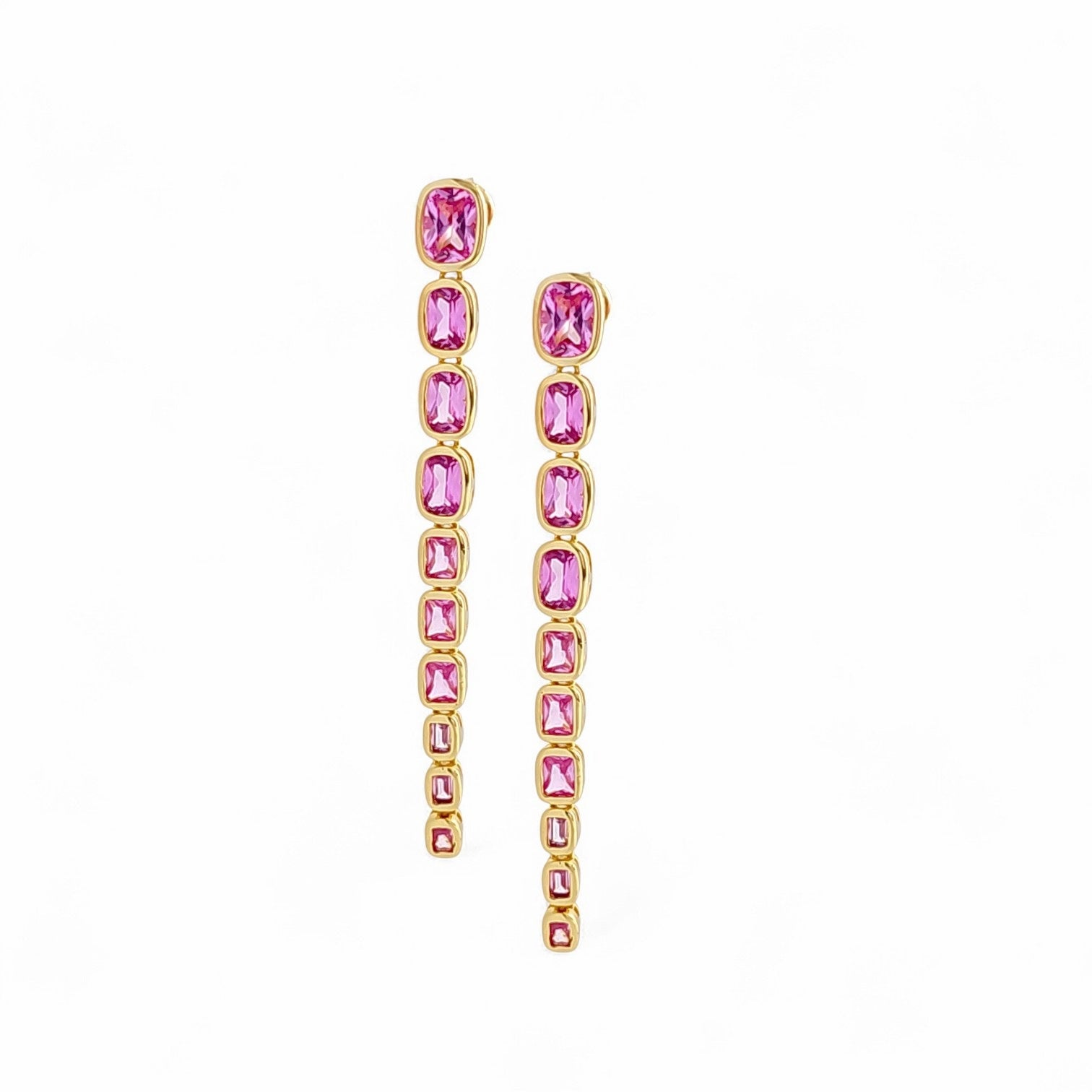 Long Multi Stones Earrings – 18K Gold Plated | Long Earrings Collection