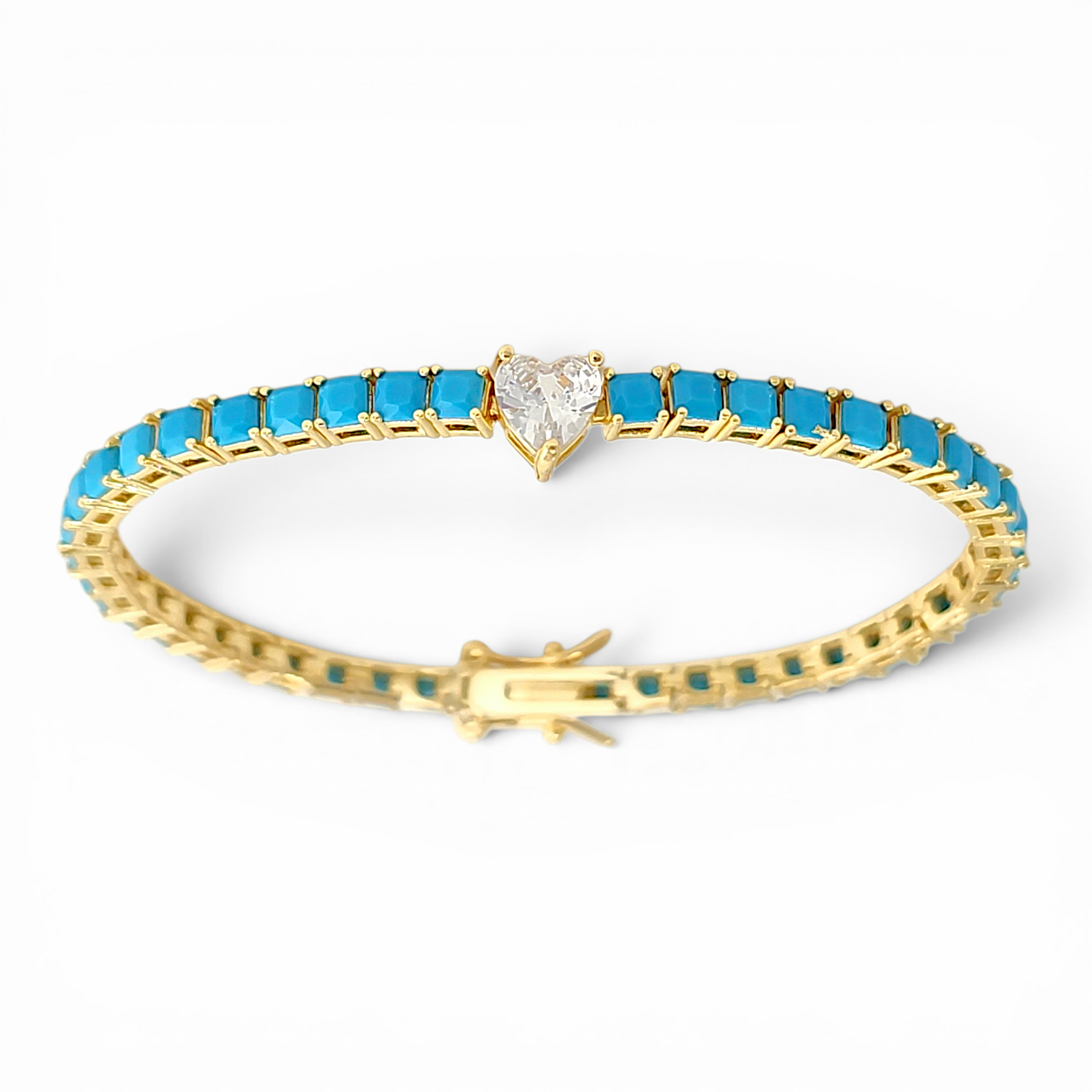 Heart Square-cut Tennis bracelet in 18k gold plated brass — Silver Italy, view 5