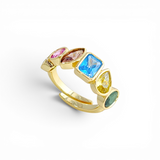 Multi-shape gems ring | 18k gold plated | Italian craftmanship