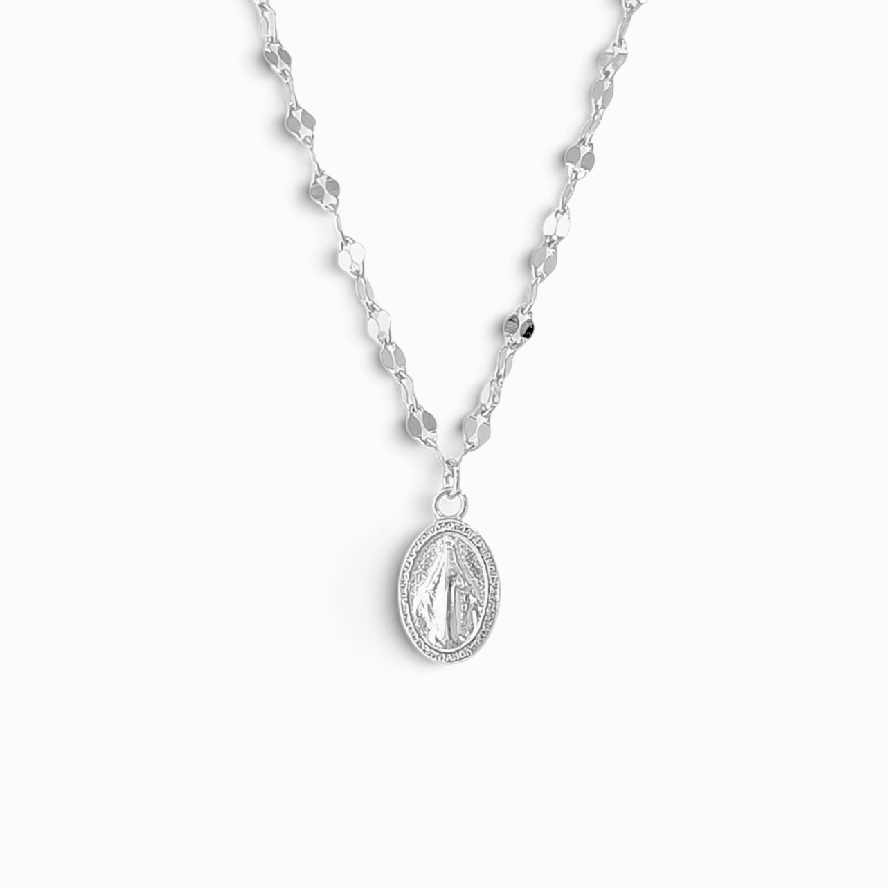 Miraculous Medal Sequin Chain Necklace | 925 Silver 18 Karat Gold | Italian Craftsmanship