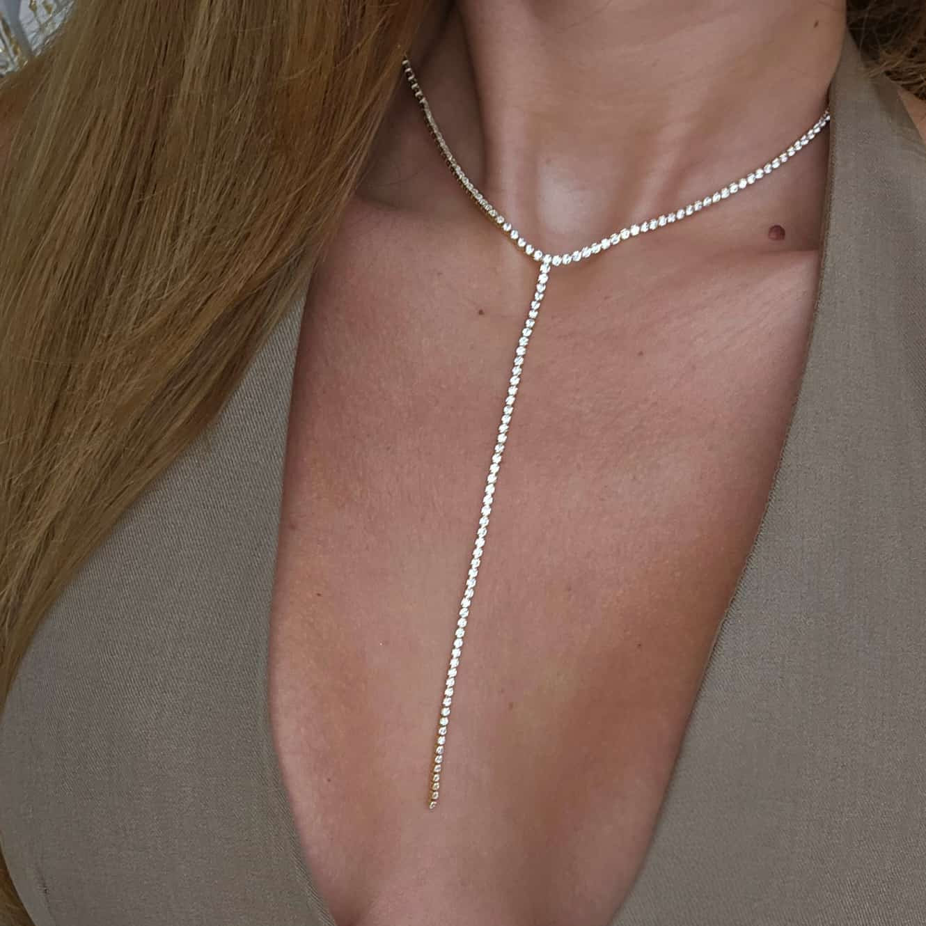 Lariat tennis necklace 18k gold silver italy