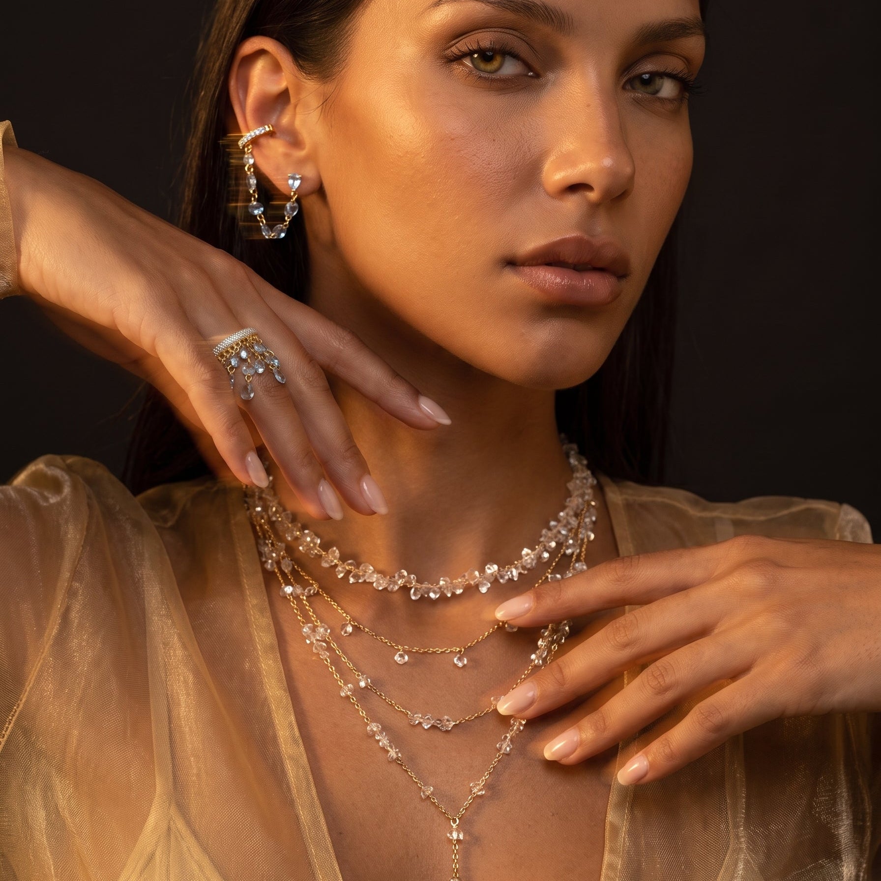 Silver italy Long crystals Necklace - White