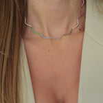wavy multicolor tennis necklace 18k gold