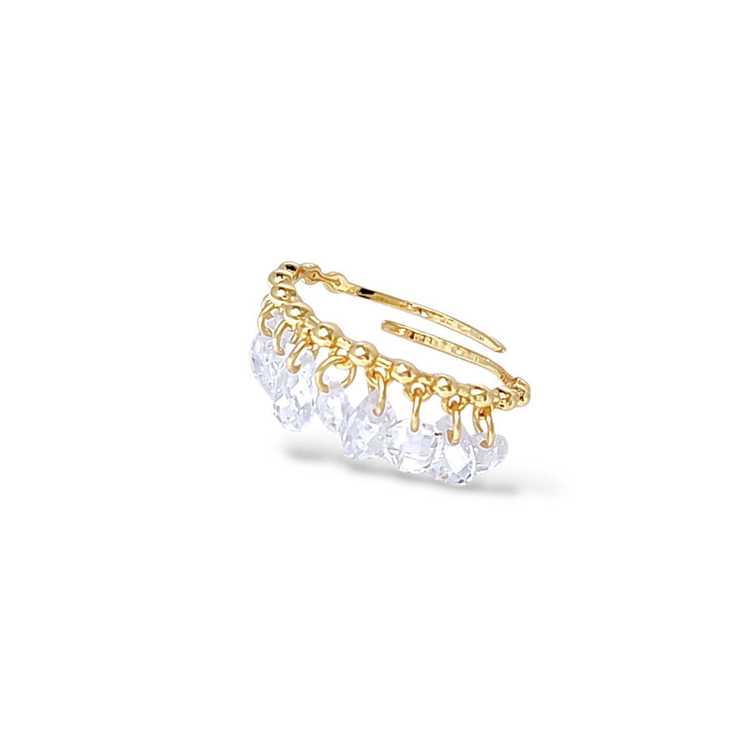 Briolette Drop Beaded Ring - White