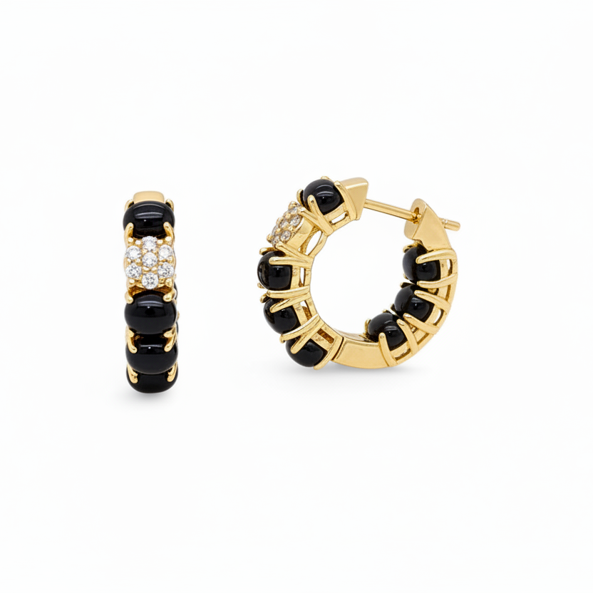 cabocho black huggies hoop gol earrings