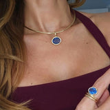 Oval shaped stone + vessel pendant | 18k gold plated | Italian craftmanship