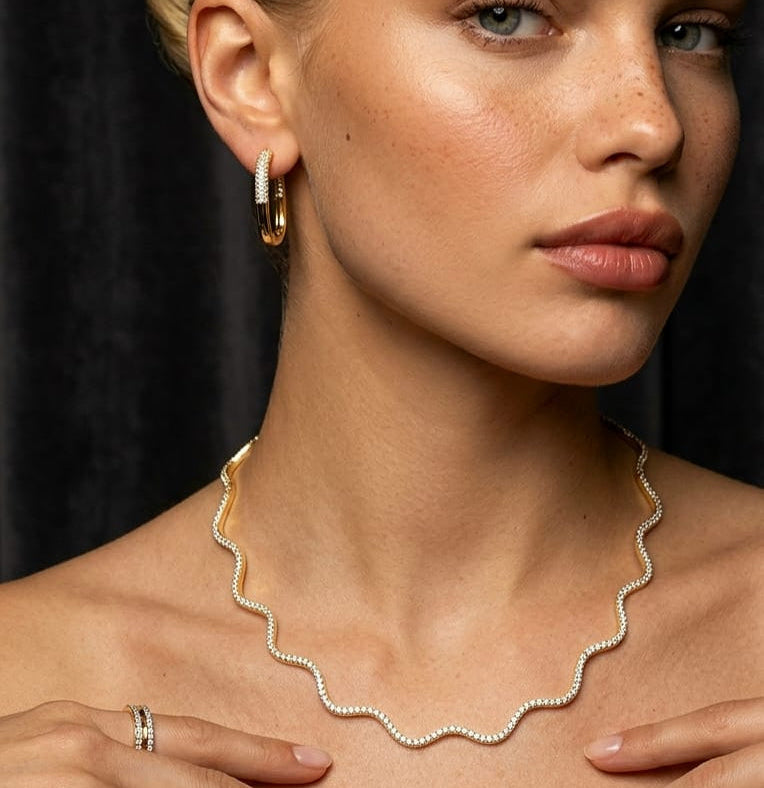 Wavy Tennis necklace in 18k gold plated brass — Silver Italy