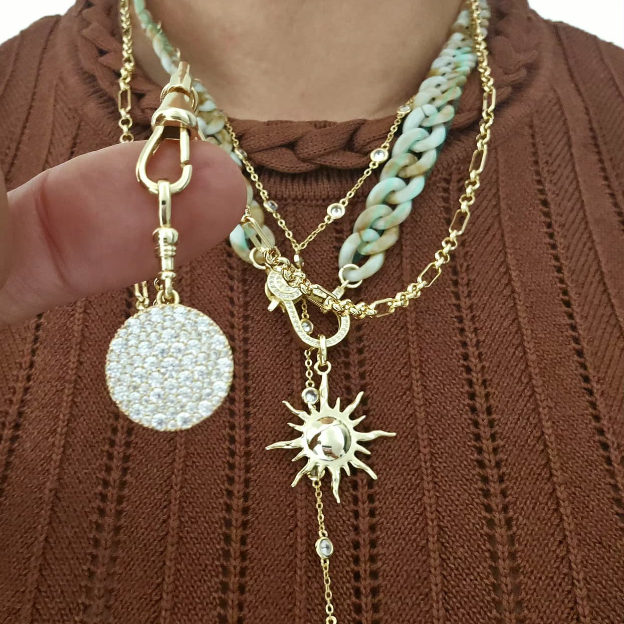 Bright micro-pave pendant in 18k gold plated brass — Silver Italy, view 2