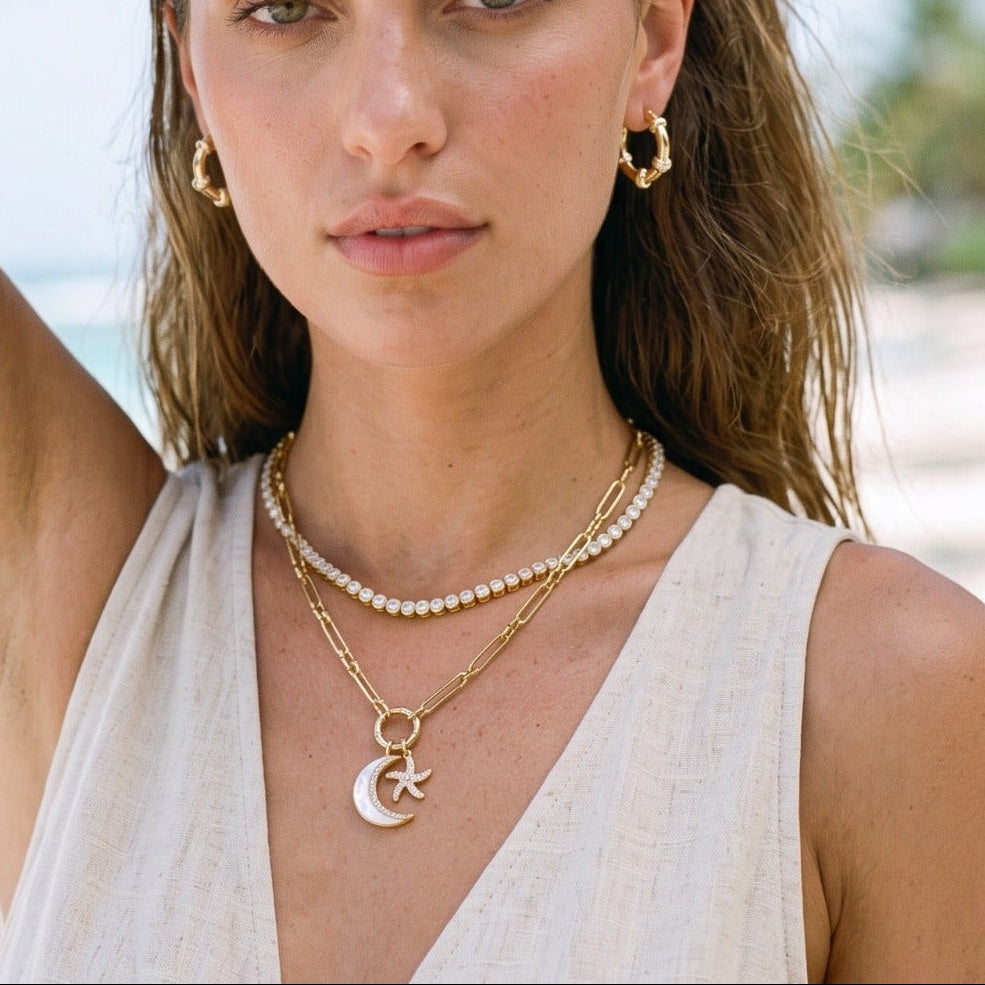 White Round-Stone Tennis necklace in 18k gold plated brass — Silver Italy