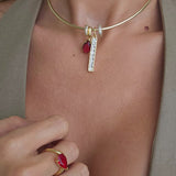 Baguette Drop pendant in 18k gold plated brass — Silver Italy, view 3