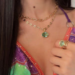Oval shaped stone + vessel pendant in 18k gold plated brass — Silver Italy, view 2