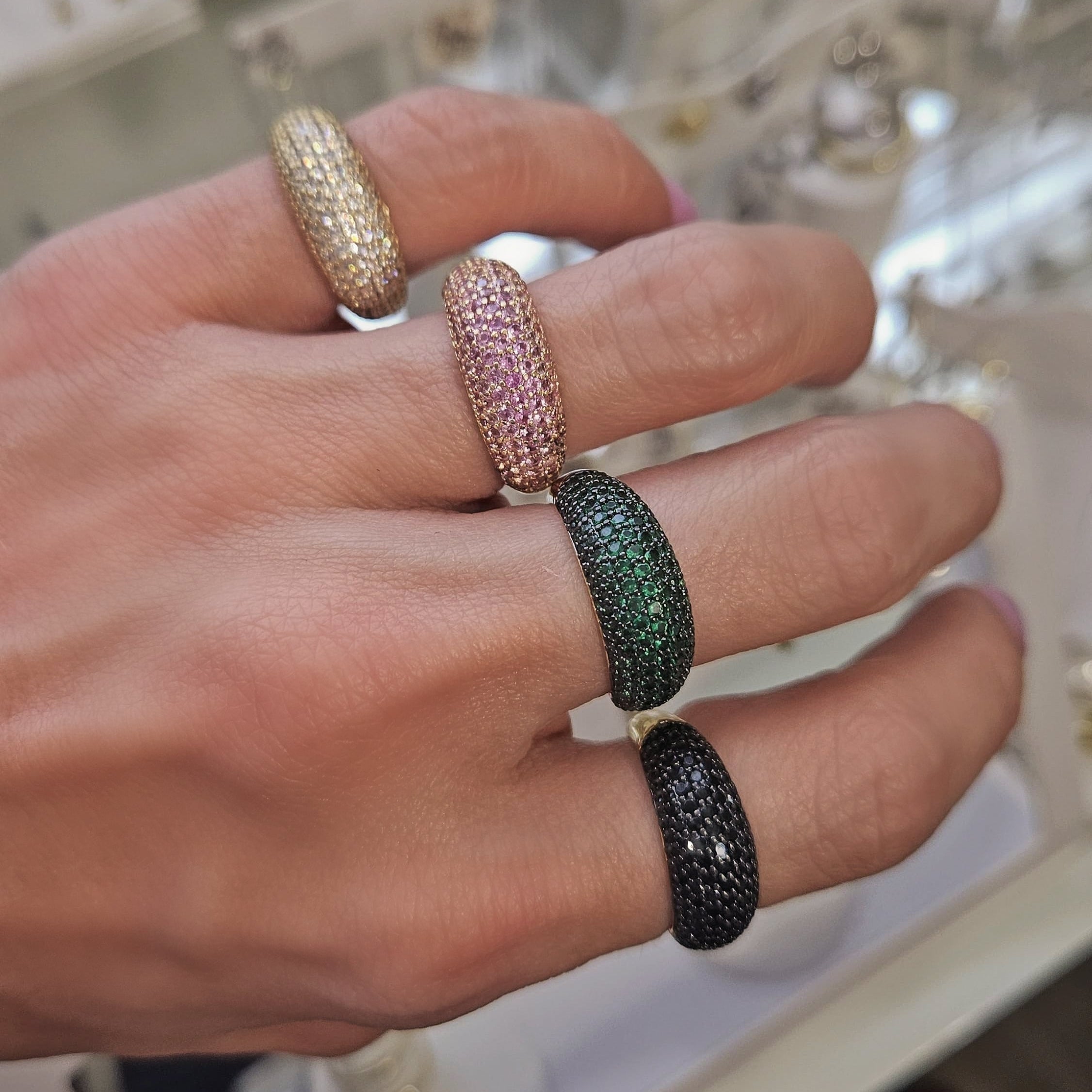 pavee colors bubble ring 18k gold gem stones