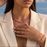 cabochon tennis necklace prone set color stones set