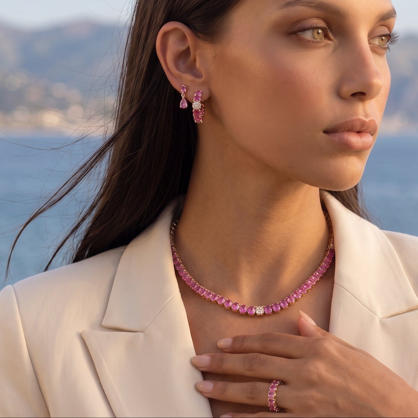 cabochon huggies pink color stones