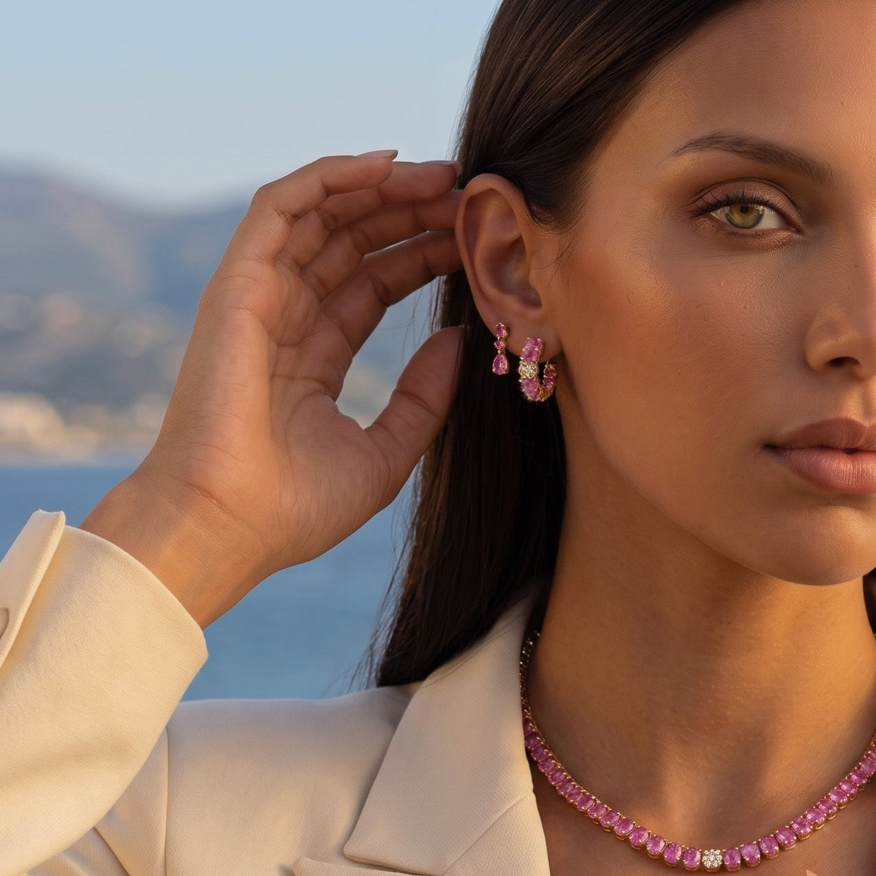 cabochon hoop earrings pink huggies