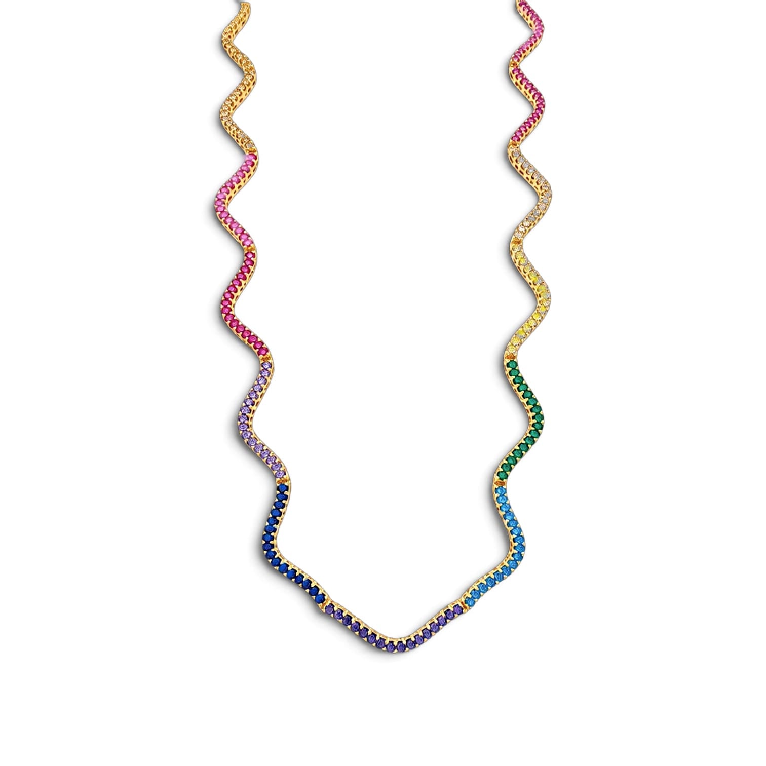 Wavy Tennis Necklace - Mix Color zirconia in 18k gold plated brass — Silver Italy