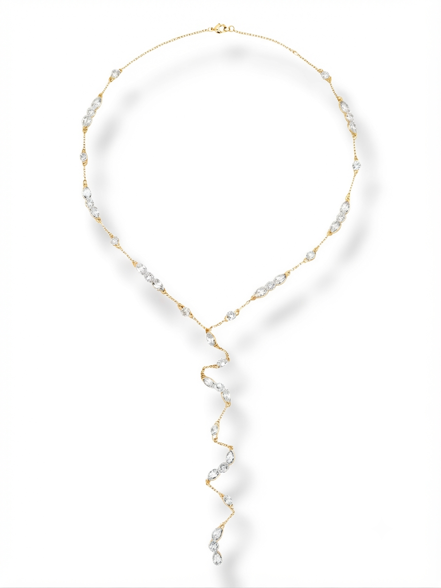 Cascata Lariat by Silver Italy — 925 Sterling Silver, 18k gold plated, hand-set faceted stones