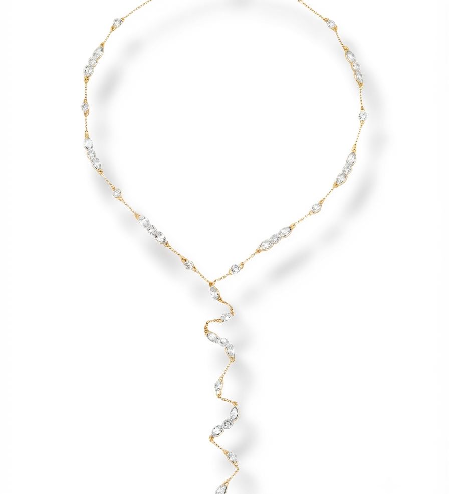 Cascata Lariat by Silver Italy — 925 Sterling Silver, 18k gold plated, hand-set faceted stones
