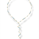 Cascata Lariat in 925 Sterling Silver with 18k gold plating — bezel-set stones on a fine chain with a spiraling front drop