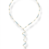 Cascata Lariat in 925 Sterling Silver with 18k gold plating — bezel-set stones on a fine chain with a spiraling front drop