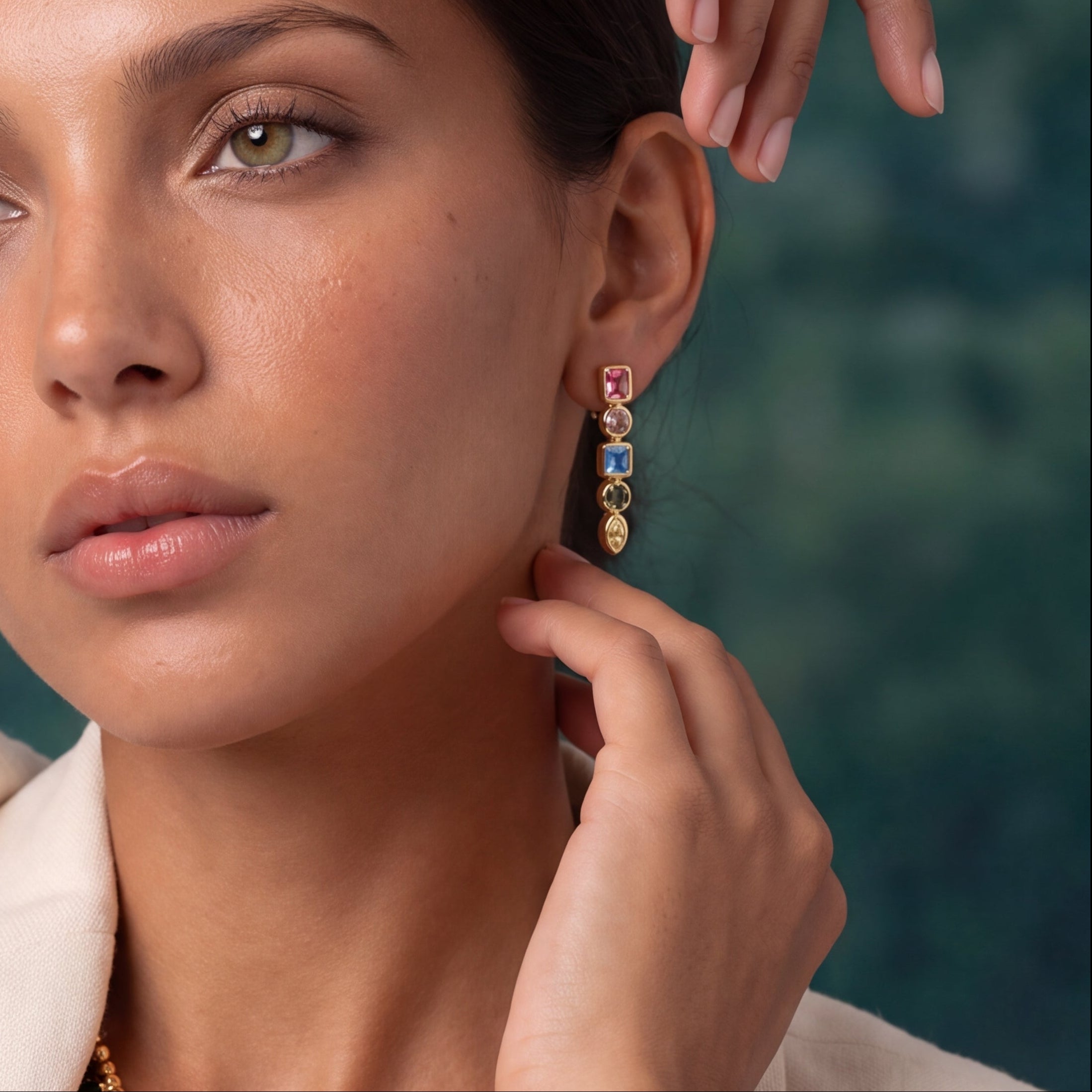 multi color stone long earring
