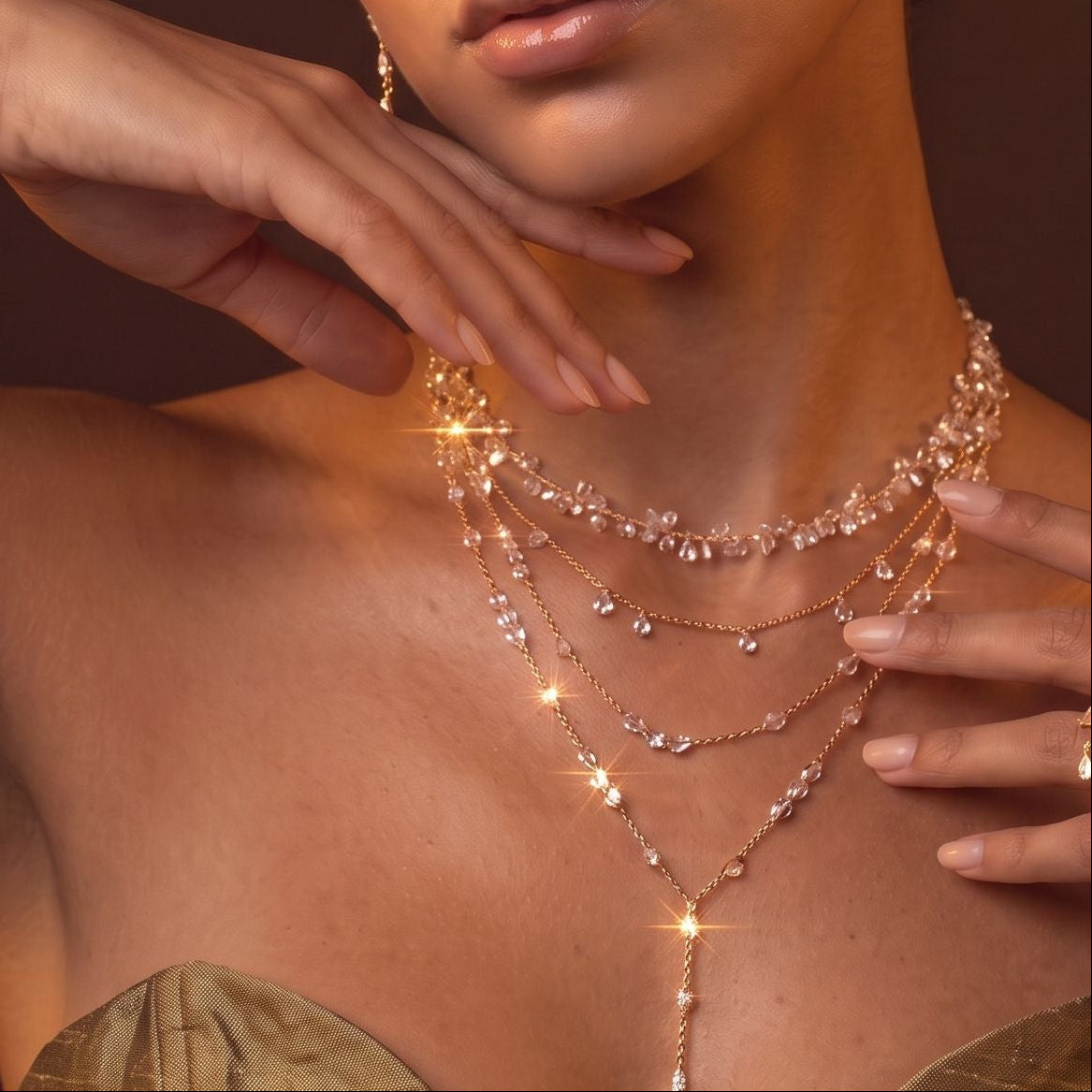 necklace vine drop crystals eau de rose silver